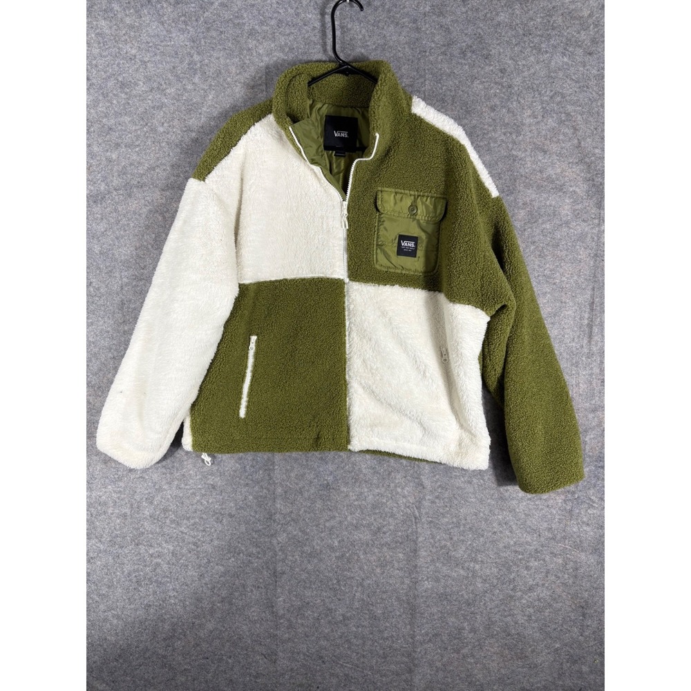 Vans Women's Green and White JacketVans Avondale Mock Neck Sherpa Jacket